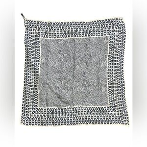 Baar & Beards Inc Navy and White Silk Hand Block Print Patterned Scarf